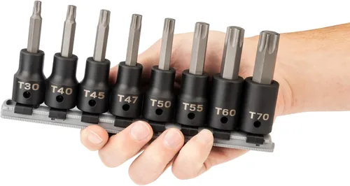 Vista 3 de TEKTON Juego de llaves de vaso de impacto Torx de 1/2 pulgada con riel, 8 piezas (T30-T70) SIB92102