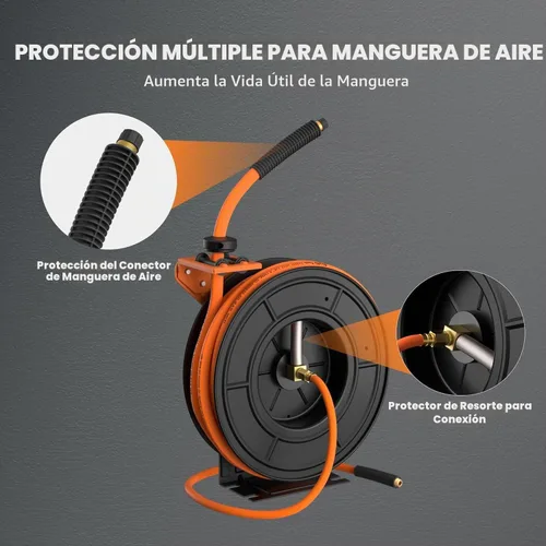 Vista 6 de Giraffe Tools TA10 - Carrete de manguera de aire retráctil giratorio con manguera híbrida de 3/8 pulgadas x 25 pies máx. 300 PSI, carrete
