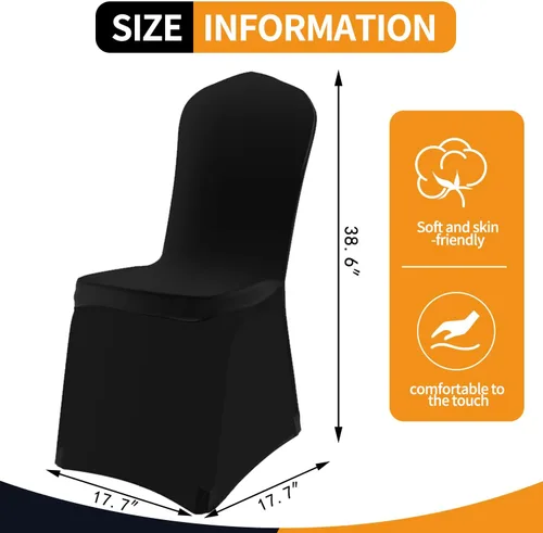 Vista 2 de Yahpetes 2 fundas para silla, de poliéster negro, fundas para sillas de banquete, parte delantera plana, elásticas, de elastano, para bodas