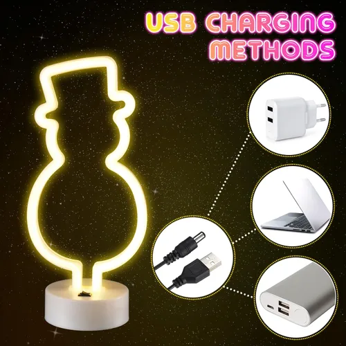 Vista 3 de Baquler 4 letreros de neón de Navidad con luz LED de neón con base de soporte, muñeco de nieve iluminado, luces nocturnas con batería o USB