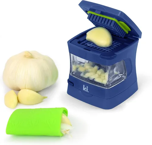 Vista 11 de Prensa de ajo Garlic-A-Peel, trituradora, cortador, picadora y contenedor de almacenamiento - Incluye pelador de ajo de silicona - Fácil de limpiar