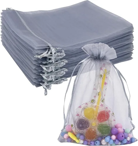 Vista 15 de Jexila 120 bolsas de organza transparente de 5 x 7 pulgadas, bolsas de regalo con cordón de malla pequeñas para joyas, bodas, fiestas, baby shower