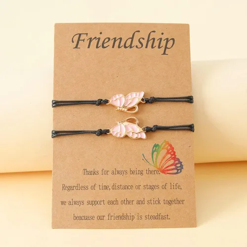 Vista 3 de Fuqimanman2020 Juego de 2 pulseras de amor de mariposa esmaltada a juego de larga distancia para 2 parejas, mejores amigos, mejores amigos, mejores