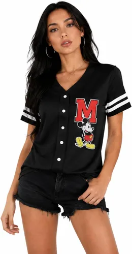 Vista 9 de Womens Baseball Jersey - Short Sleeve Button Down Graphic Tees for Women Béisbol Minnie Negro