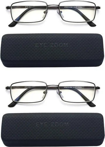 Vista 9 de Gafas de lectura con bloqueo de luz azul, paquete de 2 unidades, rectangulares, de metal, anti rayos azules y lectores UV, para hombres y mujeres