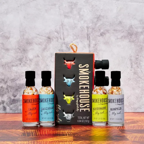 Vista 6 de Smokehouse by Thoughtfully, juego de regalo Smokehouse Barbecue Rubs, sabores incluyen cajún, caribe, Memphis y suroeste, juego de 4