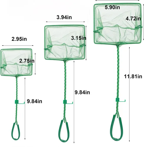 Vista 2 de 3 redes de pesca de acuario de malla fina, redes de captura rápida, redes de pesca de nailon con mango largo de plástico para pecera, verde, 3