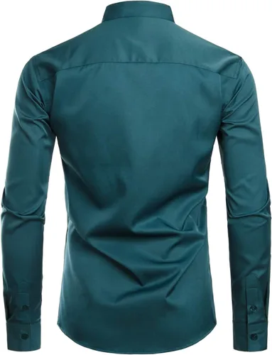 Vista 2 de ZEROYAA - Camisas de vestir de manga larga para hombre, estilo hipster, con cuello mandarín, ajuste ceñido