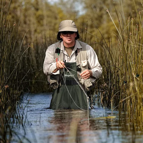 Vista 7 de Vadeadores de pecho con botas, de 2 capas de PVC/nailon, impermeables, para caza, pesca, camuflaje y pesca