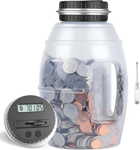 Vista 11 de Alcancía extra grande para niños y adultos, banco digital Vcertcpl con contador de monedas LCD, capacidad de 2.8 L, tarro de dinero para adultos