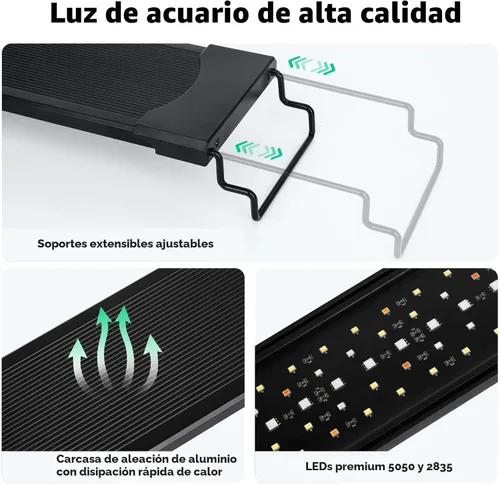 Vista 6 de AQQA - Luz LED para acuario, 24/7 y modo DIY de espectro completo para pecera Adjustable Timer/Brightness, Extendable Bracket Aquarium Plant