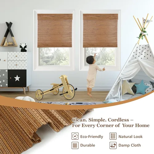 Vista 4 de Persianas romanas de bambú inalámbricas, 100% lino natural, diseño 1