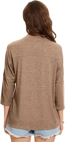Vista 75 de ZENNILO Camisetas casuales de manga 3/4 para mujer, holgadas, cuello redondo, lindas camisetas básicas