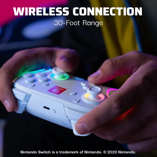 Vista 6 de PDP Afterglow Wave Wireless LED Controller for Nintendo Switch, Nintendo SwitchOLED - White