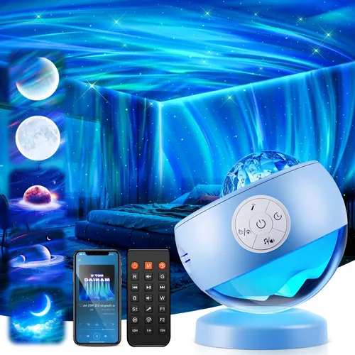 Vista 11 de Iceberg - Proyector de luces del norte, proyector de galaxia blanca con altavoz Bluetooth y 15 ruidos blancos, luz Aurora con base desmontable, más