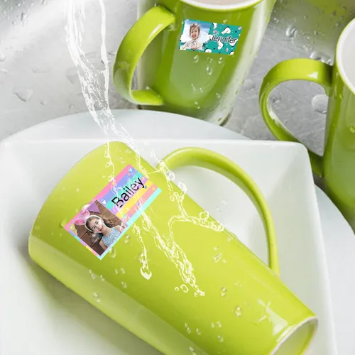 Vista 5 de 78 etiquetas personalizadas para niños con fotos impermeables, etiquetas de nombre personalizadas para suministros escolares, guardería, botellas