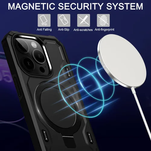 Vista 4 de Funda protectora completa para iPhone 13 Pro de 6.1 pulgadas, compatible con MagSafe, soporte invisible integrado y soporte de anillo, grado MIL