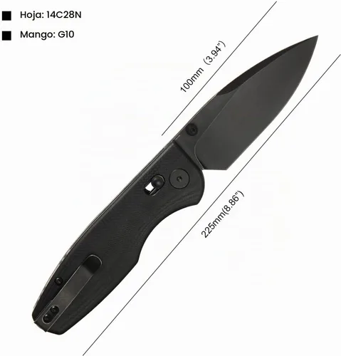 Vista 2 de CMBMADEKNIVES CMB Predator CMB-08 con mango G10, hoja de acero 14C28N, cuchillo táctico plegable de bolsillo para supervivencia, camping