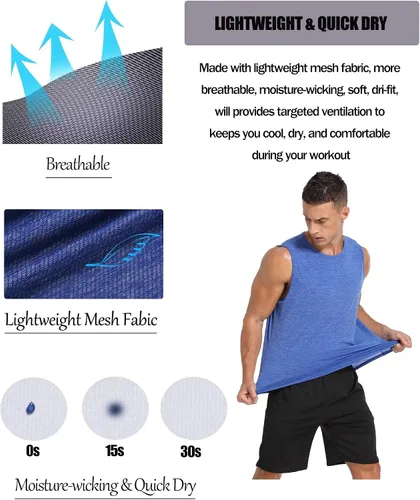Vista 3 de Amussiar Paquete de 3 camisetas sin mangas de entrenamiento para hombre, de malla, sin mangas, de ajuste seco, para fisicoculturismo, fitness