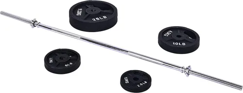 Vista 5 de Fitvids Placas de peso estándar de hierro fundido que incluyen barra estándar de 5 pies con cerraduras de estrella, juego de 95 libras