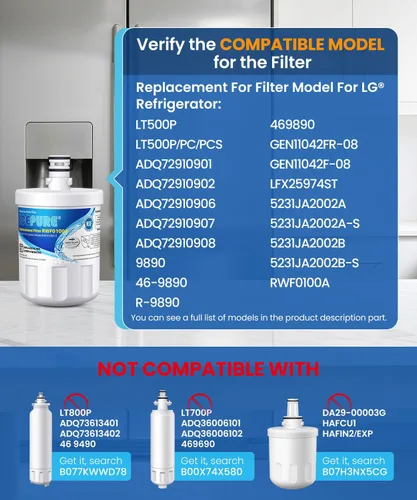 Vista 2 de ICEPURE 5231JA2002A Filtro de agua para refrigerador, Compatible con LG LT500P, ADQ72910911, GEN11042FR-08, ADQ72910901, ADQ72910907, LFX25974ST