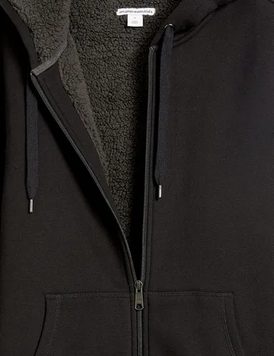 Vista 8 de Tienda Essentials Sudadera de vellón con capucha, con forro de sherpa y cierre completo de cremallera para hombre