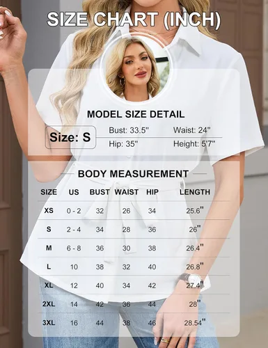 Vista 7 de Blooming Jelly Camisa con botones para mujer, cuello con lazo, manga corta, casual, para negocios, blusa de trabajo a la moda de verano