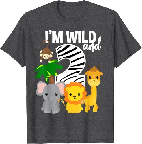 Vista 33 de Camiseta de cumpleaños con temática de zoológico de I'm Wild and 2, Negro, S