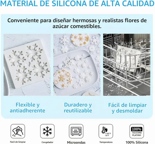 Vista 3 de Molde de silicona para fondant con temática navideña 3D, moldes para tartas de azúcar de copo de nieve, molde de decoración de pastel de chocolate