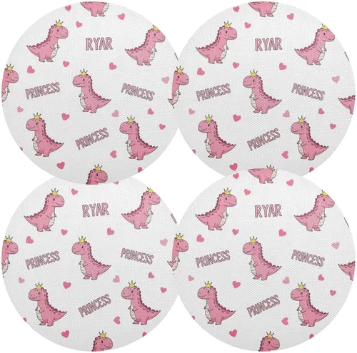Vista 2 de Cute Pink Cartoon Dinosaurs Dinner Table Placemats, Heat Resistant Non Slip PVC Placemats Round for Kitchen one sizex4