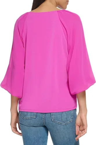 Vista 3 de Calvin Klein Blusa de manga tipo farol para mujer, holgada, ajustada, mate, con manga tipo farol