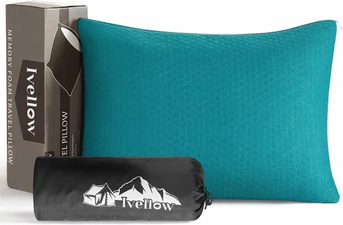 Vista 9 de Ivellow Almohada de viaje de espuma viscoelástica comprimible para dormir, almohada de espuma viscoelástica triturada, almohada pequeña de apoyo