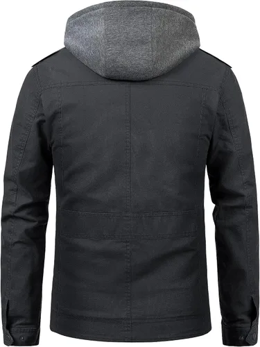 Vista 3 de Pursky Chaqueta militar para hombre, abrigo de lona con capucha de algodón lavado, abrigo de otoño