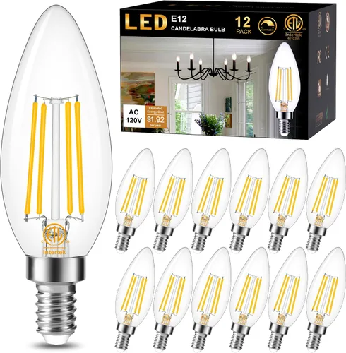 Vista 16 de Cotanic Bombilla LED regulable para candelabro de 2700 K, luz blanca cálida, base E12, equivalente a 60 W, bombilla tipo B con forma de vela