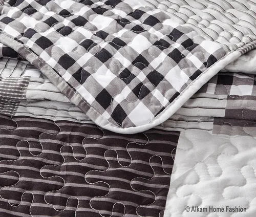Vista 4 de All American Collection - Juego de colcha reversible de 3 piezas, diseño de cuadros