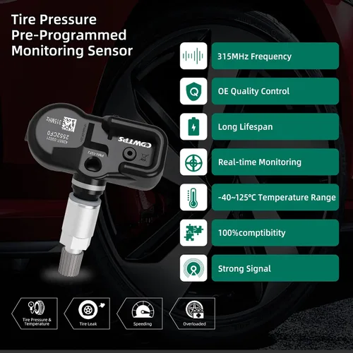 Vista 3 de Sensor de presión de neumáticos CDWTPS, 42607-33021 sensor TPMS, PMV-107J 315 Mhz, sistema de monitoreo de presión de neumáticos compatible