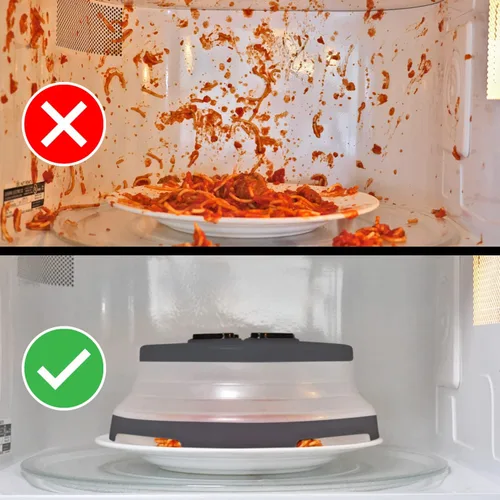 Vista 5 de Hover Cover Cubierta magnética plegable contra salpicaduras, tapa transparente de 10 pulgadas para alimentos, sin BPA, protector de placa ventilada