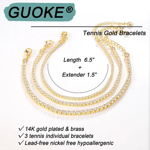 Vista 6 de Pulsera de oro para mujer, chapada en oro de 14 quilates, con cuentas de margaritas y perlas de tenis, joyería simple