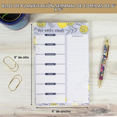 Vista 2 de bloom daily planners - Bloc de notas semanal para planificar las comidas con imanes para el refrigerador, incluye una «Lista de compras de Limones