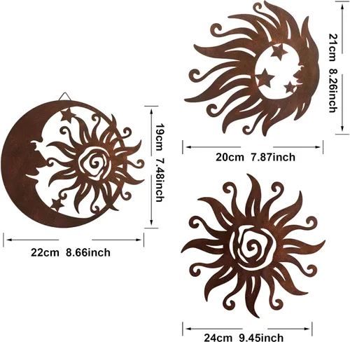 Vista 7 de VividLadybug - Colgante de Sol y Luna, Escultura de Pared, Arte de Pared de Metal para Decoración de Interior/Exterior en Color Óxido Resistente a