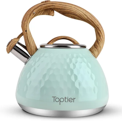 Vista 10 de Tetera, Tetera Silbadora Toptier con Mango de Patrón de Madera Silbato Fuerte, Tetera de Acero Inoxidable Grado Alimenticio para Estufas de Negro