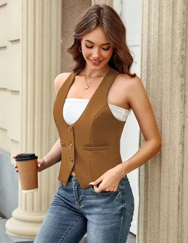 Vista 145 de GRACE KARIN - Chaleco corto para mujer con espalda cruzada, chaleco estilo académico y retrofuturista