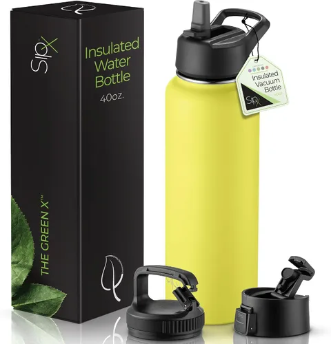 Vista 56 de SIPX™ Botella de Agua Aislada de 18 oz con 3 Tapas – Acero Inoxidable a Prueba de Fugas, Triple Aislamiento – Frío 24 Horas/Caliente 12 Horas