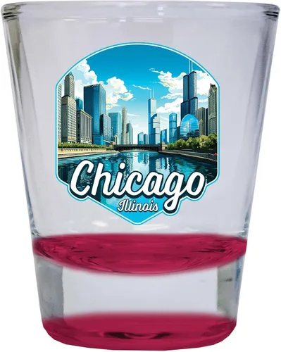 Vista 7 de Chicago Illinois A Souvenir - Vaso de chupito redondo de 1.5 onzas, color azul, paquete de 2