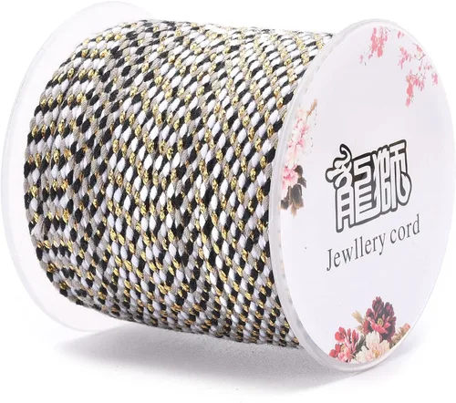 Vista 3 de Pandahall - Cuerda de macramé de 21.8 yardas con alambre dorado, de algodón de 4 capas hecha a mano, cuerda de macramé teñida torcida