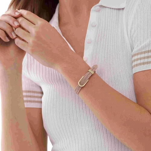 Vista 5 de Fossil - Pulsera de acero inoxidable y cuero genuino para mujer