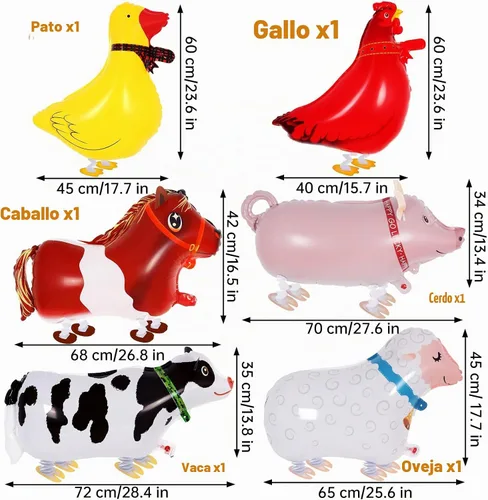 Vista 2 de 6 globos de animales que caminan, globos de animales de granja, globos de Mylar de aluminio para caminar, decoraciones de cumpleaños de granja