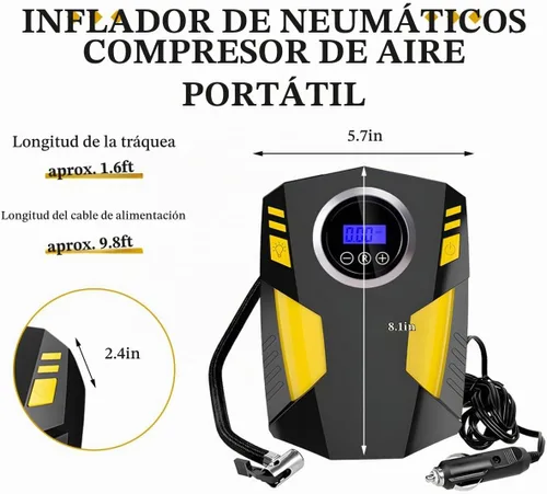 Vista 2 de Inflador de neumáticos y compresor de aire NYTKL, bomba de aire de 12 V CC para neumáticos con manómetro digital y luz LED, bomba de neumáticos