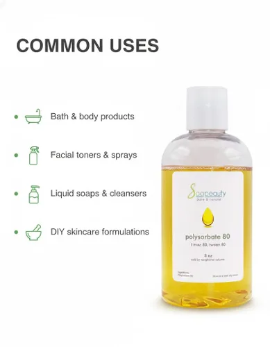 Vista 3 de Soapeauty Polysorbate 80 (Tween 80, T-Maz 80) Solubilizador y emulsionante de grado cosmético 100% puro Para cuidado de la piel, baño y cuerpo
