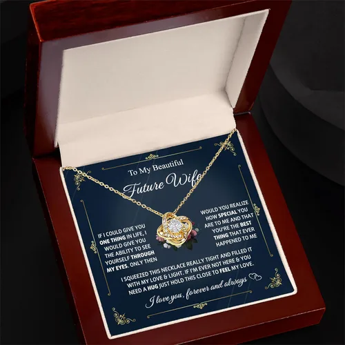 Vista 15 de Collar con texto en inglés «To My Future Wife & Prometido» – Joyería de compromiso con nudo de amor para novia